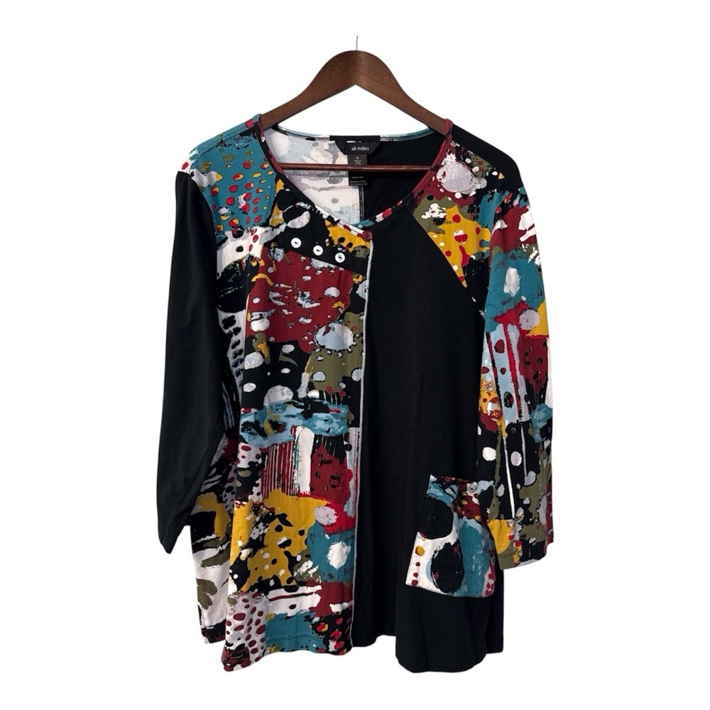 Ali Miles t-shirt women's XL abstract paint multi cotton stretch art boho casual
